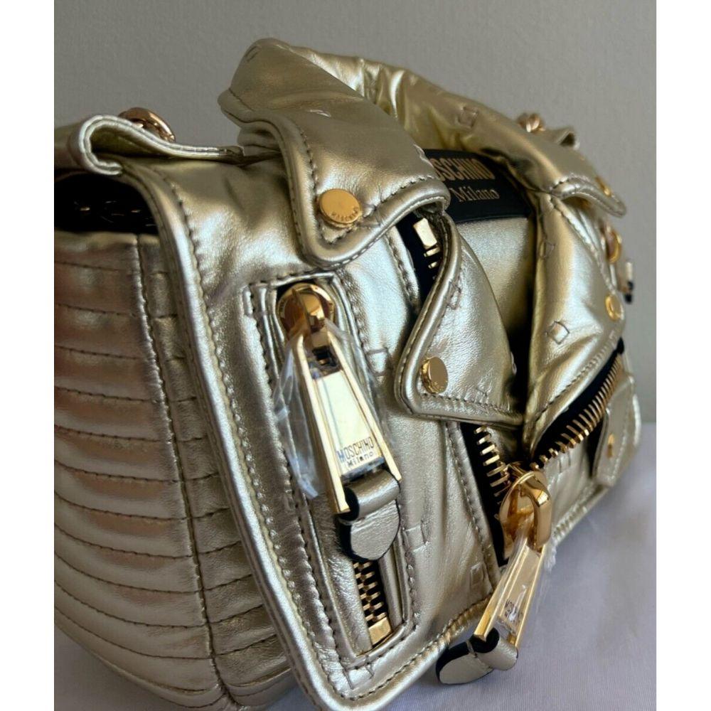 Brown Moschino Couture Gold Biker Jacket Shoulder Bag by Jeremy Scott For Sale