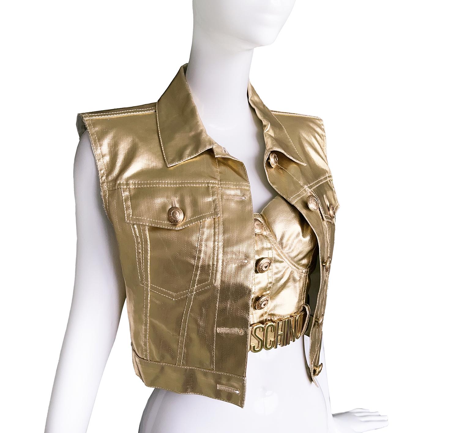 MOSCHINO Couture ensemble bustier et veste or métallisé Pour femmes en vente
