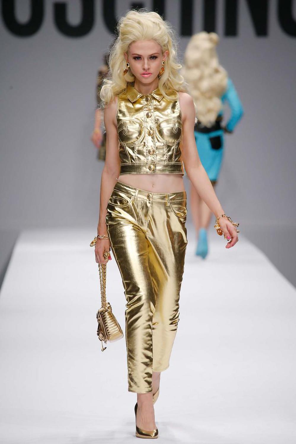 MOSCHINO Couture Gold-Bustier-Korsett und Jacke-Set aus Metallic im Angebot 4