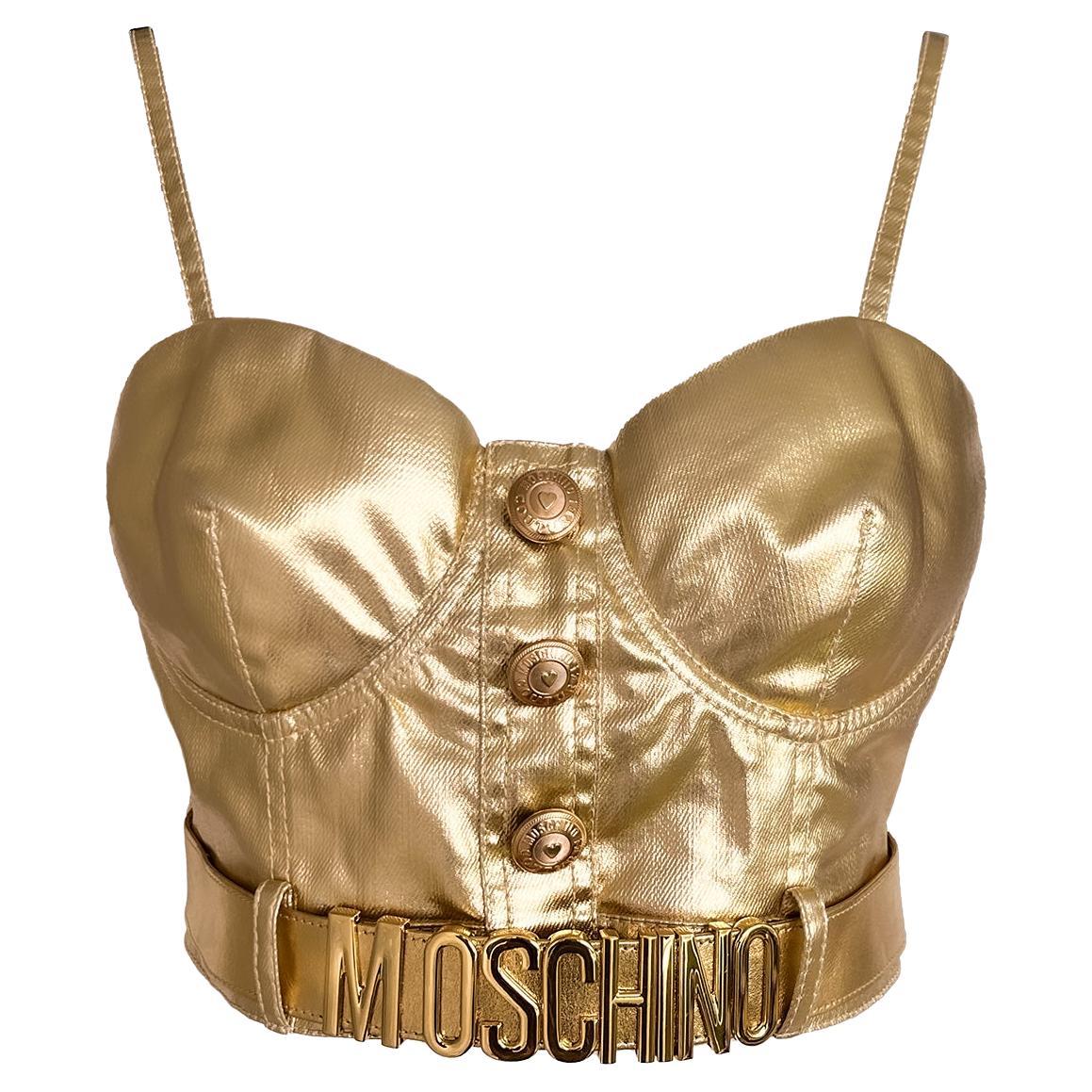 MOSCHINO Couture Gold-Bustier-Korsett und Jacke-Set aus Metallic im Angebot