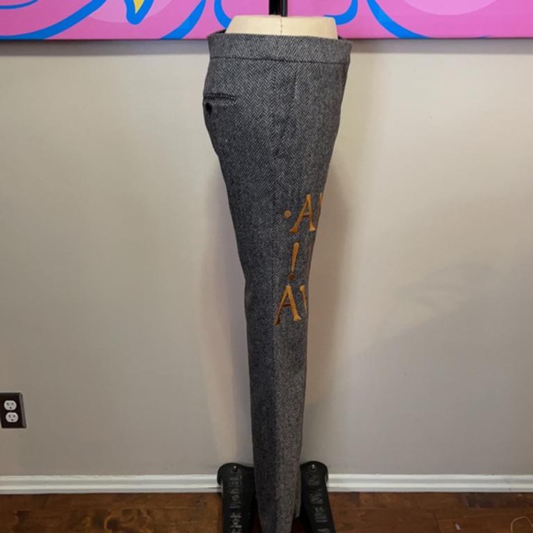 Moschino Couture Gray Tweed Roman Numbers Pants In Excellent Condition For Sale In Los Angeles, CA