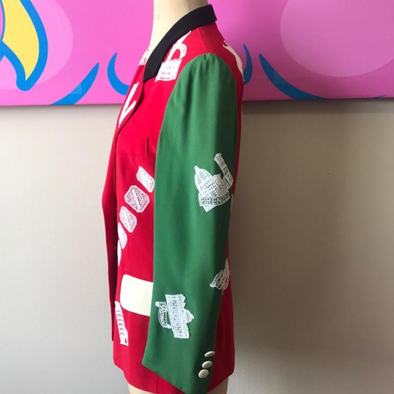 Brown Moschino Couture Green Red Rome Blazer Vintage For Sale