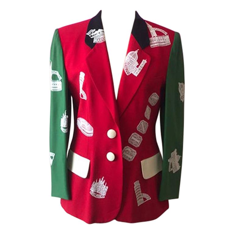 Moschino Couture Green Red Rome Blazer Vintage For Sale