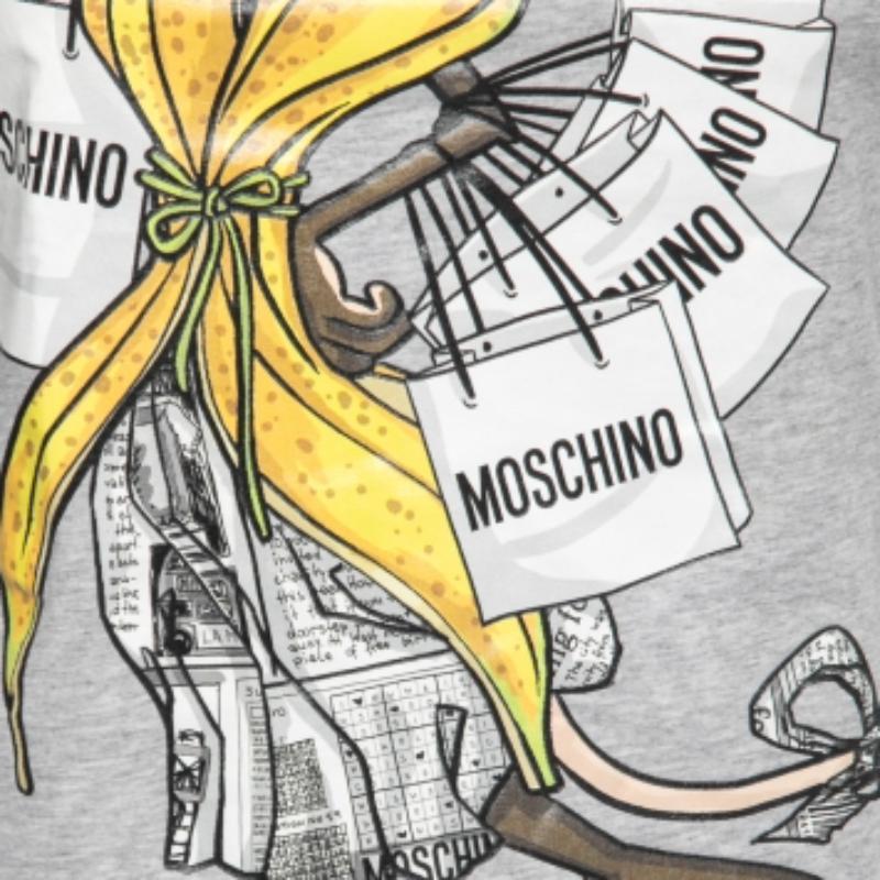 Gray Moschino Couture Grey Shopaholic Mouse Print Cotton T-Shirt XXS For Sale