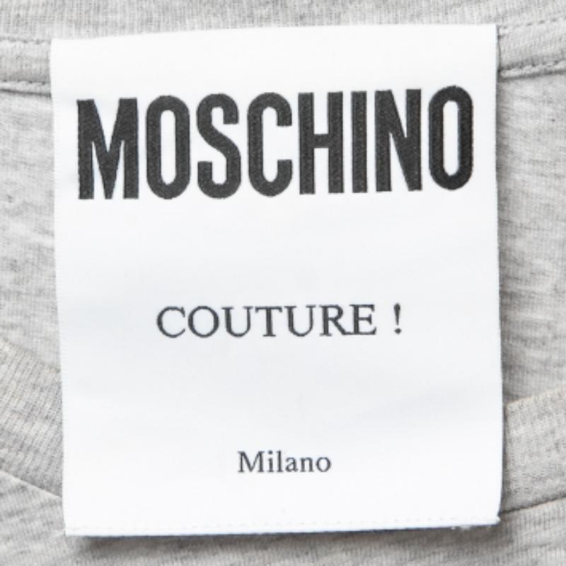 Moschino Couture Grey Shopaholic Mouse Print Cotton T-Shirt XXS In Good Condition For Sale In Dubai, Al Qouz 2