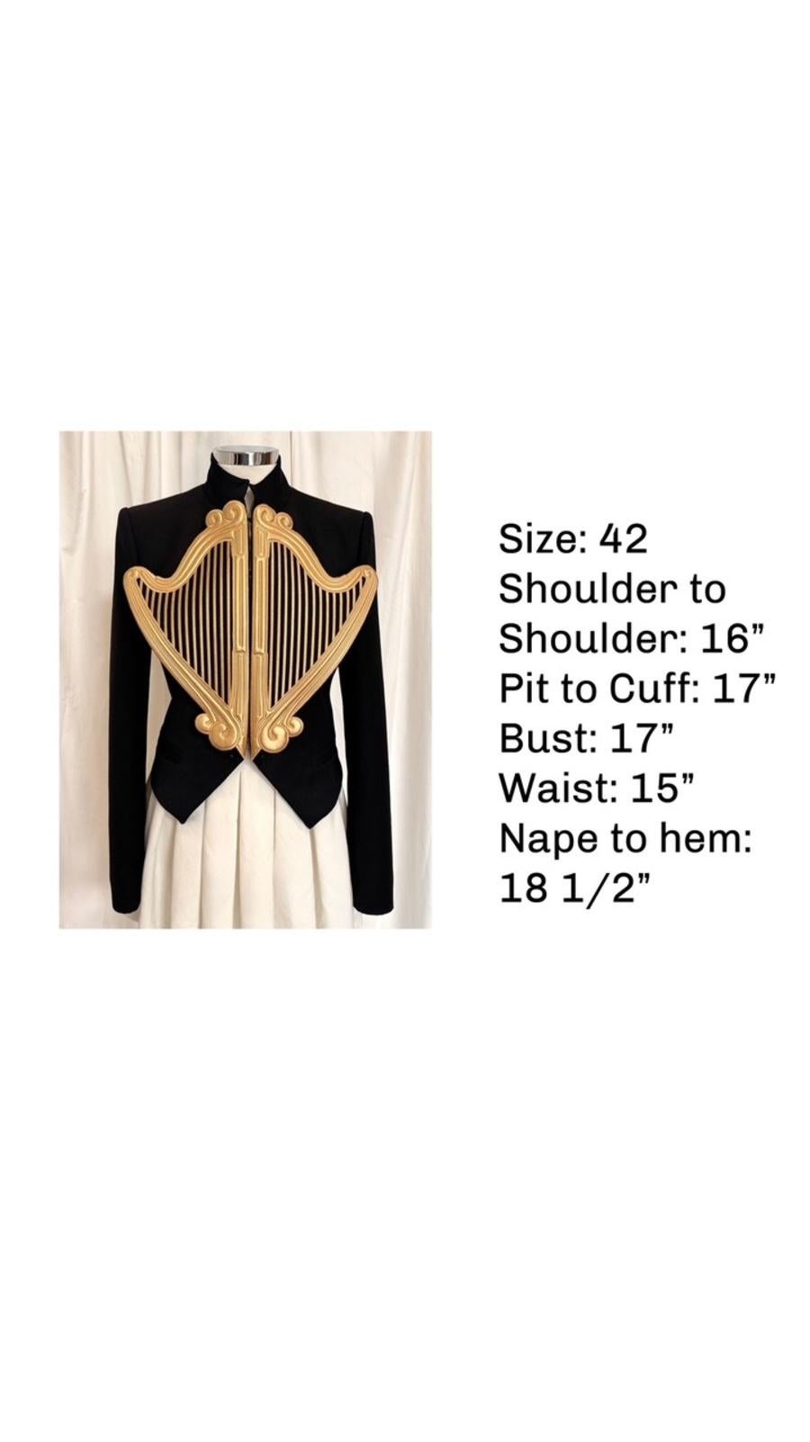 Moschino Couture Giacca Blazer Dettaglio Arpa Oro Nero Pista Barocco in vendita 6