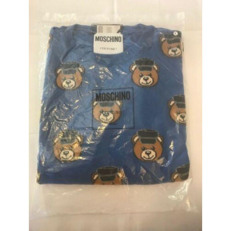 Women's Moschino Couture Jeremy Scott All Over Teddy Bears Policeman Blue Wool Sweater For Sale