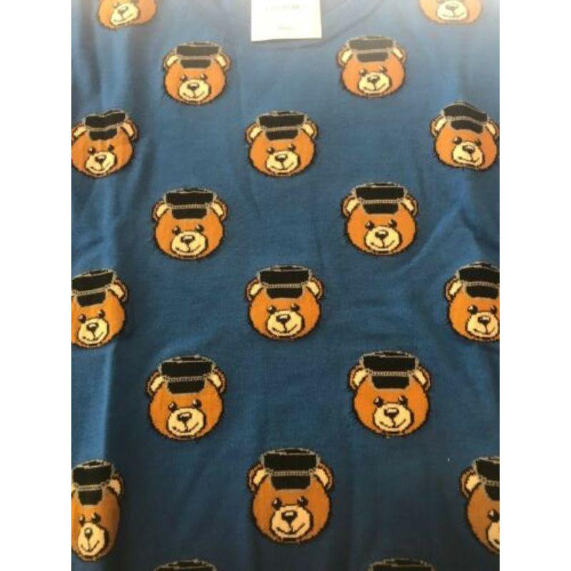 Moschino Couture Jeremy Scott All Over Teddy Bears Policeman Blue Wool Sweater For Sale 1