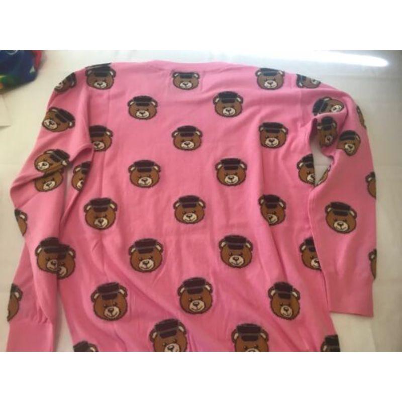 Moschino Couture Jeremy Scott All Over Teddy Bears Policeman Pink Sweater 36 IT 6