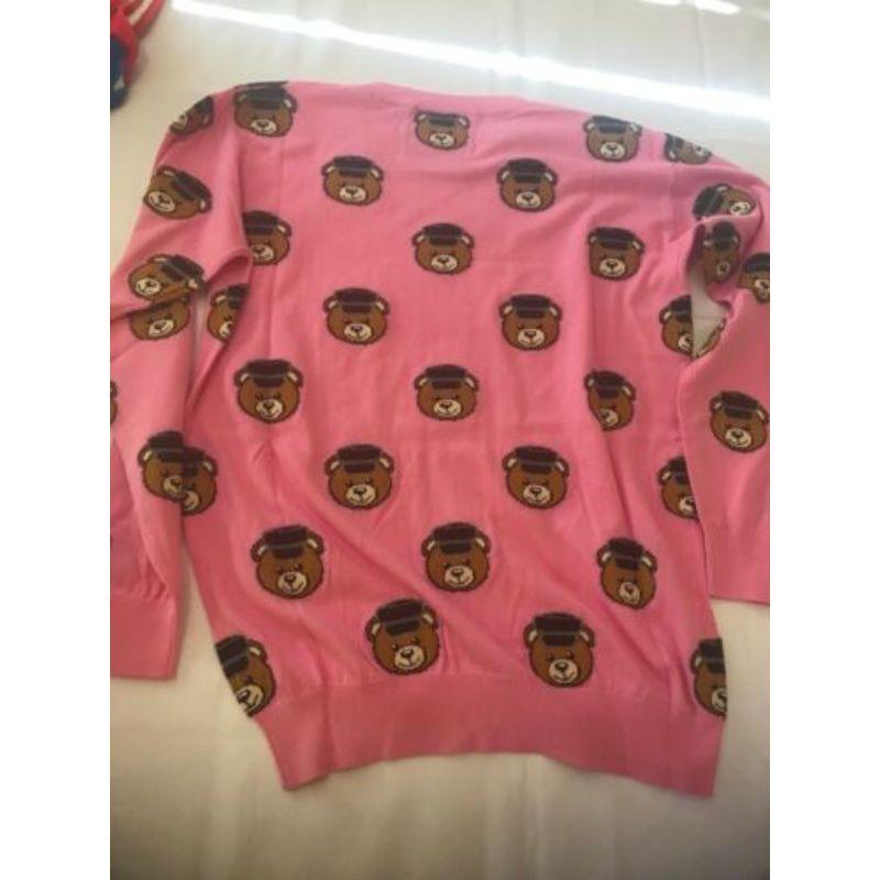 Moschino Couture Jeremy Scott All Over Teddy Bears Policeman Pink Sweater 36 IT For Sale 7