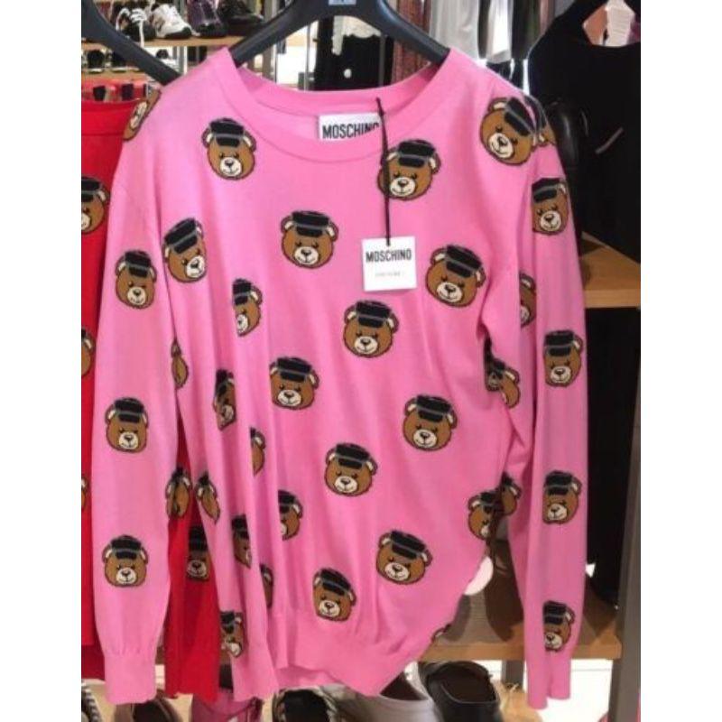 Moschino Couture Jeremy Scott All Over Teddy Bears Policeman Pink Sweater 36 IT For Sale 1