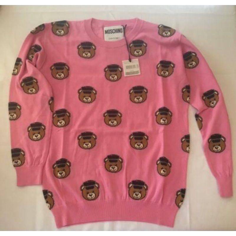 Moschino Couture Jeremy Scott All Over Teddy Bears Policeman Pink Sweater 36 IT For Sale 2