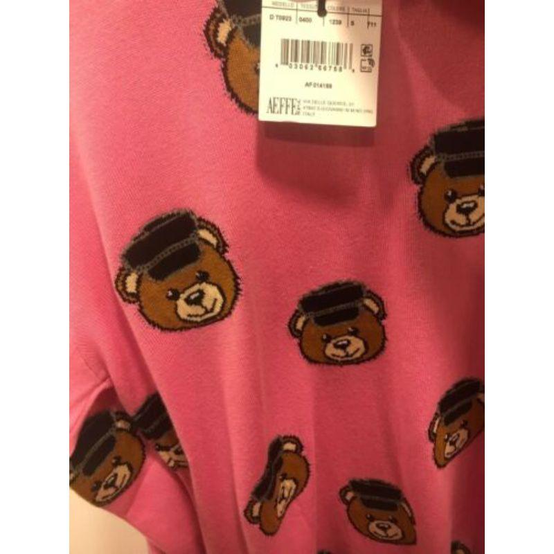 Moschino Couture Jeremy Scott All Over Teddy Bears Policeman Pink Sweater 36 IT For Sale 4