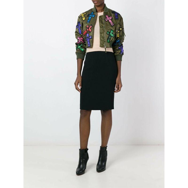 Moschino Couture Jeremy Scott Allover Colorful Cross Patch Cropped Bomber Jacket For Sale 4