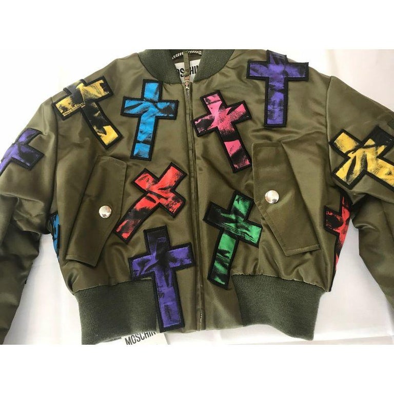 Moschino Couture Jeremy Scott Allover Colorful Cross Patch Cropped ...