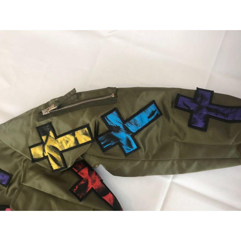 Black Moschino Couture Jeremy Scott Allover Colorful Cross Patch Cropped Bomber Jacket For Sale
