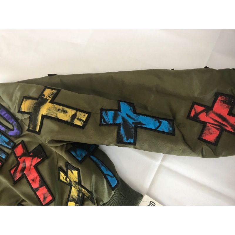 Moschino Couture Jeremy Scott Allover Colorful Cross Patch Cropped Bomber Jacket For Sale 1