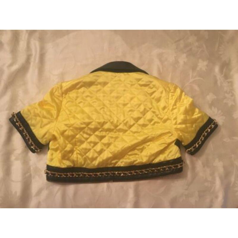 Moschino Couture Jeremy Scott Barbie Yellow Quilted Cropped Biker Jacket IT 40 In New Condition For Sale In Palm Springs, CA