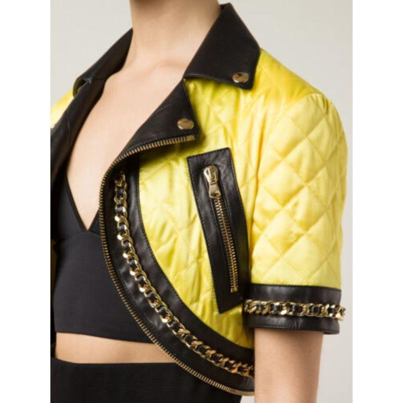 Moschino Couture Jeremy Scott Barbie Yellow Quilted Cropped Biker Jacket IT 40 For Sale 2