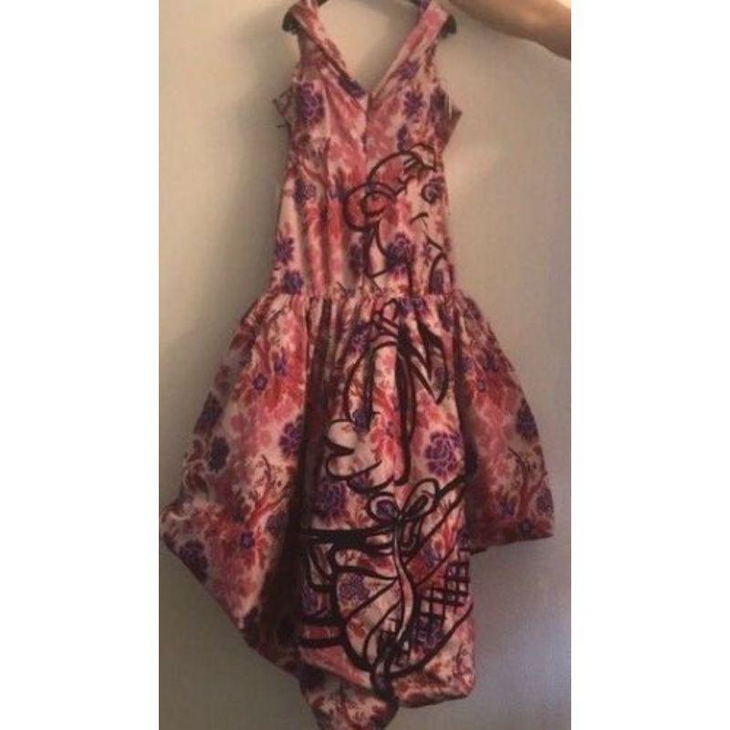 Moschino Couture Jeremy Scott Cartoon Animated Pink Purple Floral Gown 40 IT In New Condition In Palm Springs, CA