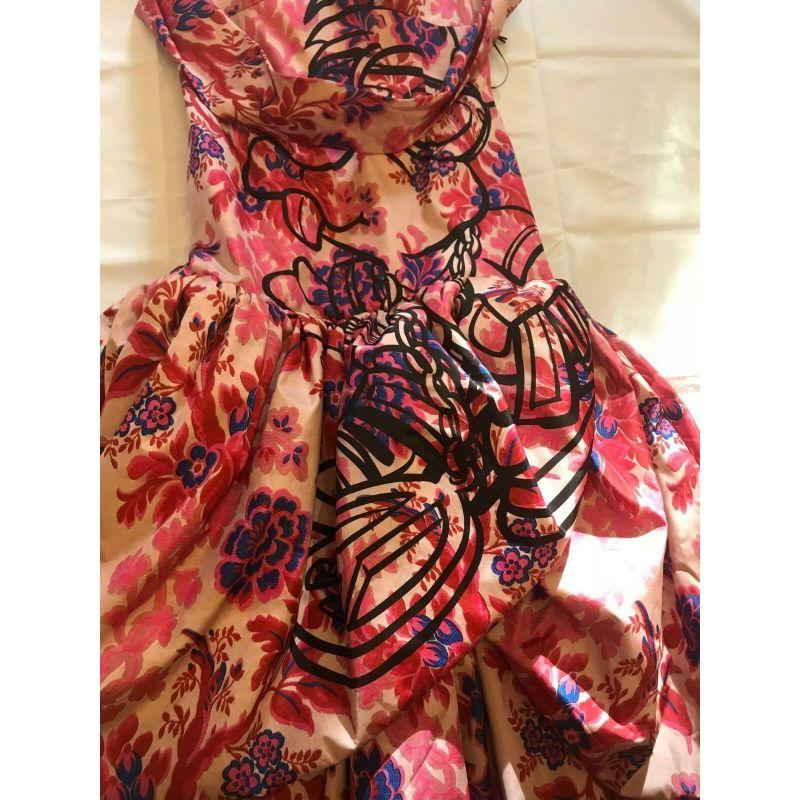 Moschino Couture Jeremy Scott Cartoon Animated Pink Purple Floral Gown 40 IT 2