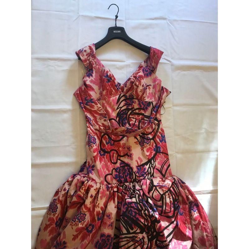 Moschino Couture Jeremy Scott Cartoon Animated Pink Purple Floral Gown 44 IT In New Condition In Palm Springs, CA