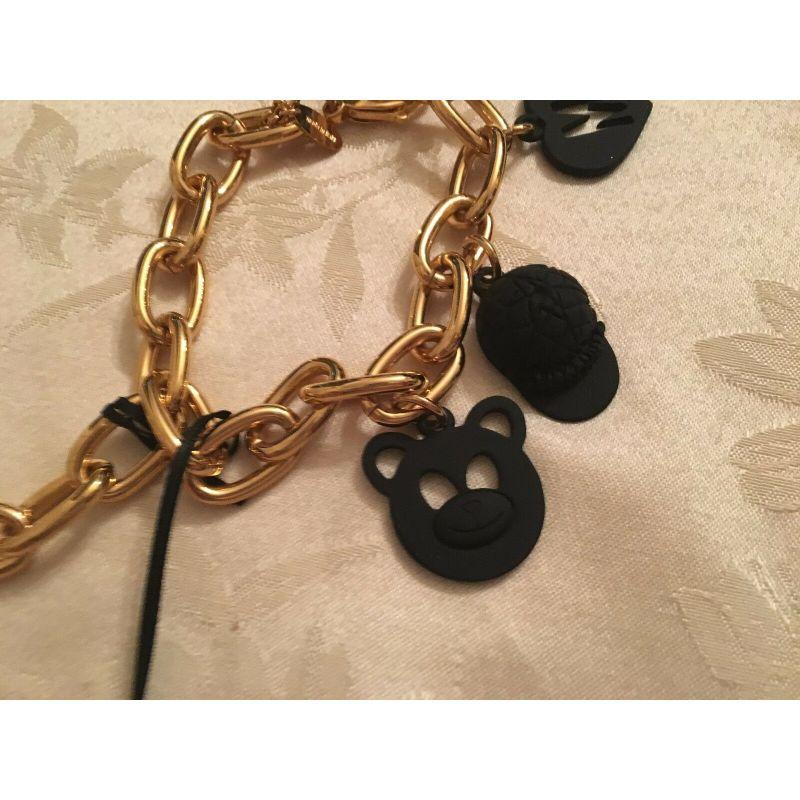 Women's Moschino Couture Jeremy Scott Gold Black Metal Necklace Teddy Peace Smiley For Sale