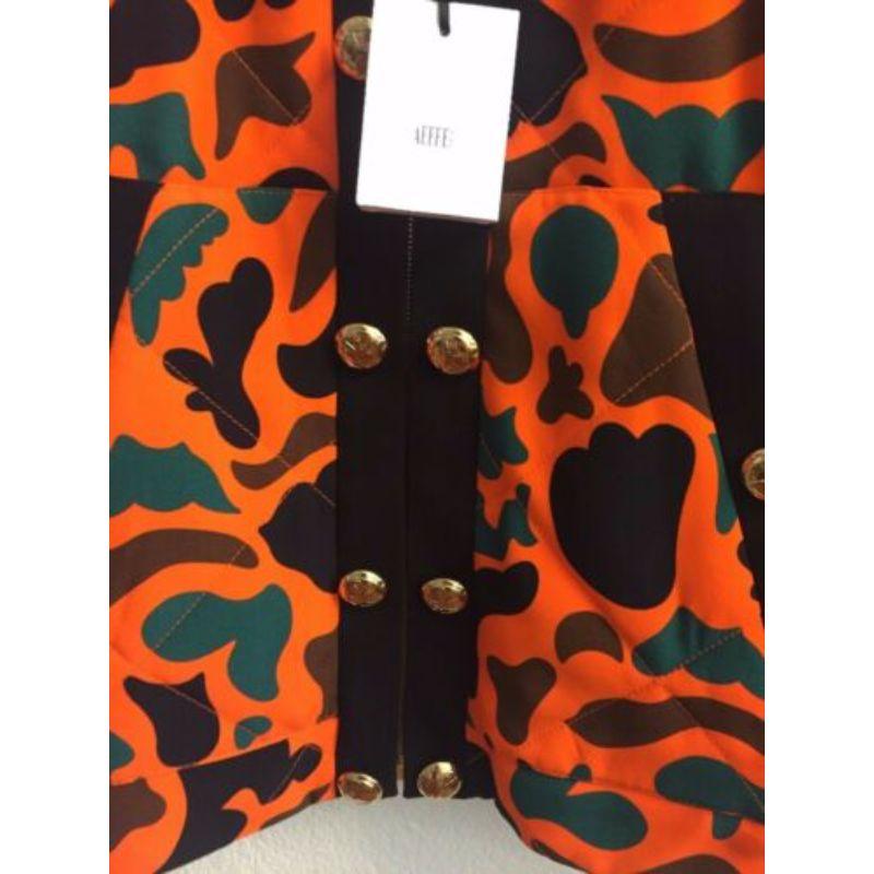 Moschino Couture Jeremy Scott Orange Black Brown Green Camouflage Bomber Jacket For Sale 1
