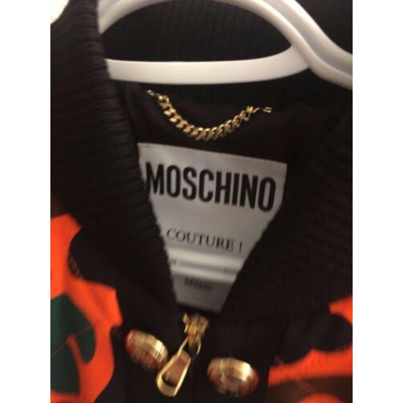 Moschino Couture Jeremy Scott Orange Black Brown Green Camouflage Bomber Jacket For Sale 3
