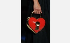 Moschino Couture, Jeremy Scott, Padlock, Heart Shaped, Red Handle, Leather Bag