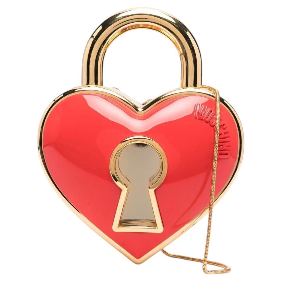 Moschino Couture, Jeremy Scott, candado, en forma de corazón, asa roja, bolso de piel