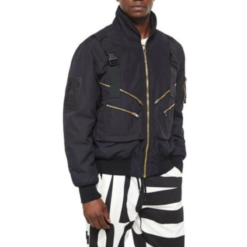Black Moschino Couture Jeremy Scott Ready to Bear Outwear Buckled Strap Bomber Jacket For Sale