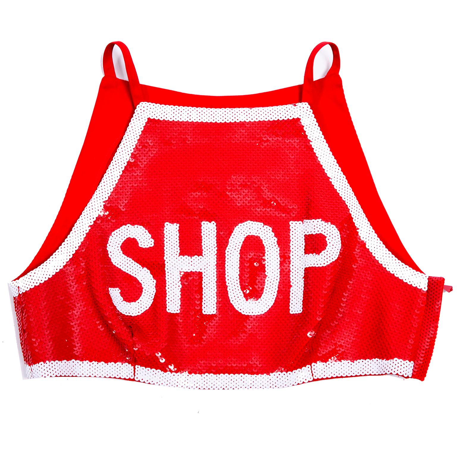 Moschino Couture Jeremy Scott Shop Zeichen Rot & Weiß Pailletten Laufsteg Crop Top 4