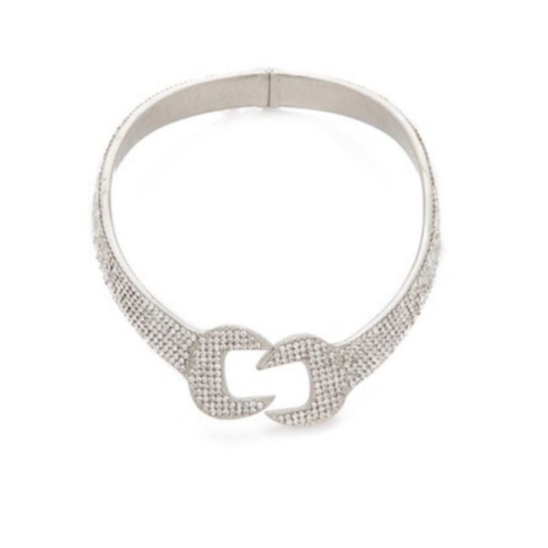 Moschino Couture Jeremy Scott Silver Crystal Wrench Choker Necklace w/Hinge

Additional Information:
Material: Silver
Color: Silver
Style: Choker
Dimension: 15 L in
Theme: Crystal Wrench
100% Authentic!!!
Condition: Brand new with tags attached and