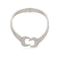 Collier ras du cou Moschino Couture Jeremy Scott en cristal argenté avec chaîne