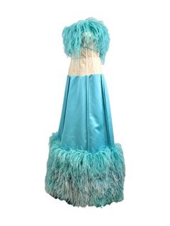 Moschino Couture Jeremy Scott Spring 2021 Look 38 Long feathers silk blue dress