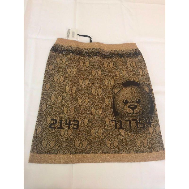 Moschino Couture Jeremy Scott Teddy Bear Gold Credit Card Skirt Ready to Bear In New Condition For Sale In Los Angeles, CA