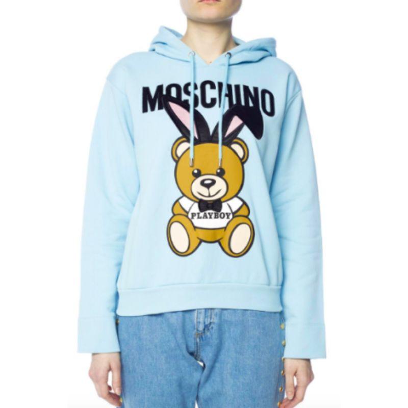 Bleu Sweat-shirt à capuche 3D Pompo Jeremy Scott Teddy Bear Playboy bleu Moschino Couture en vente