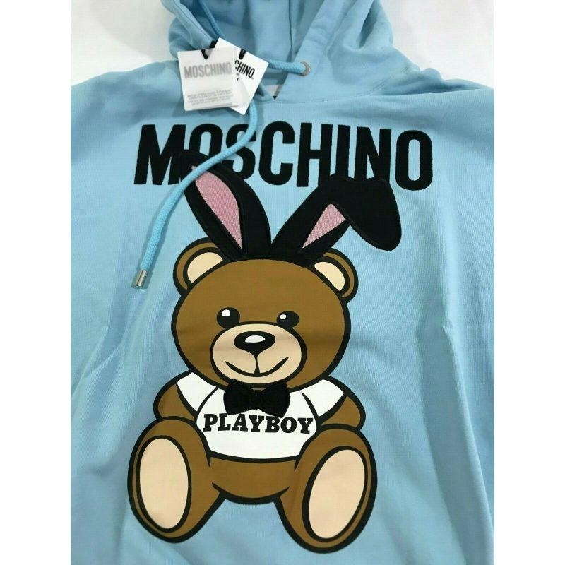 Sweat-shirt à capuche 3D Pompo Jeremy Scott Teddy Bear Playboy bleu Moschino Couture en vente 2