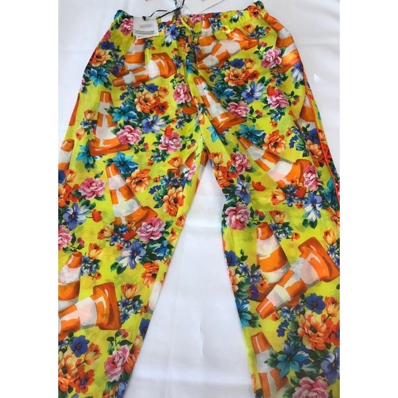 Moschino Couture Jeremy Scott Traffic Cone Floral Trousers Pants Construction For Sale 5