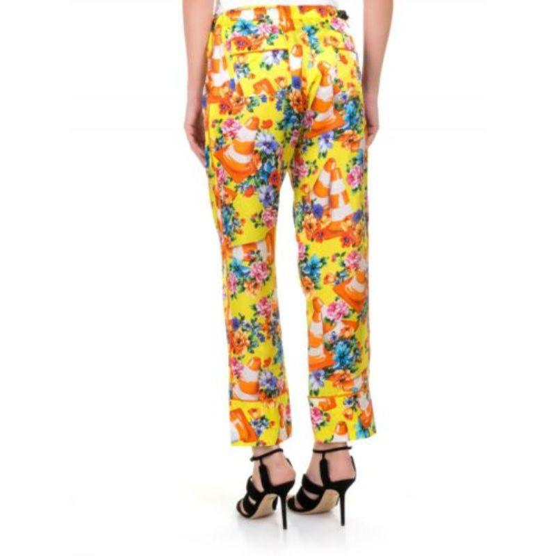 Moschino Couture Jeremy Scott Traffic Cone Floral Trousers Pants Construction In New Condition For Sale In Matthews, NC