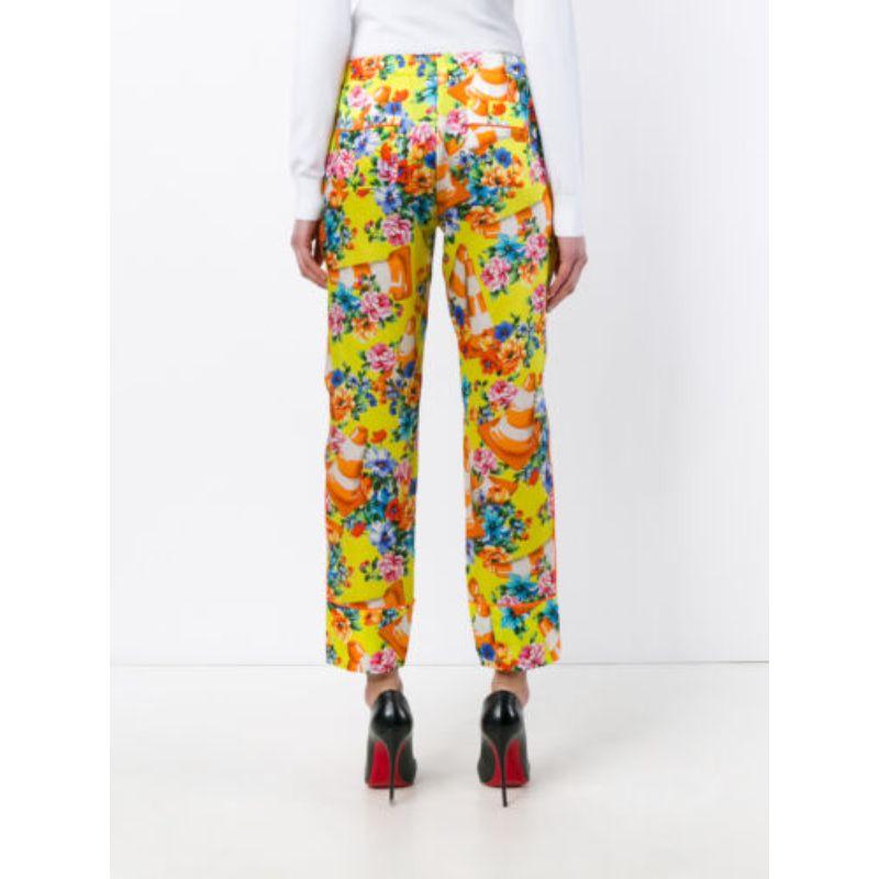 Women's Moschino Couture Jeremy Scott Traffic Cone Floral Trousers Pants Construction For Sale