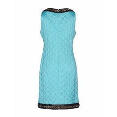 Moschino Couture Jeremy Scott Turquoise Quilted Barbie Satin Dress Leather