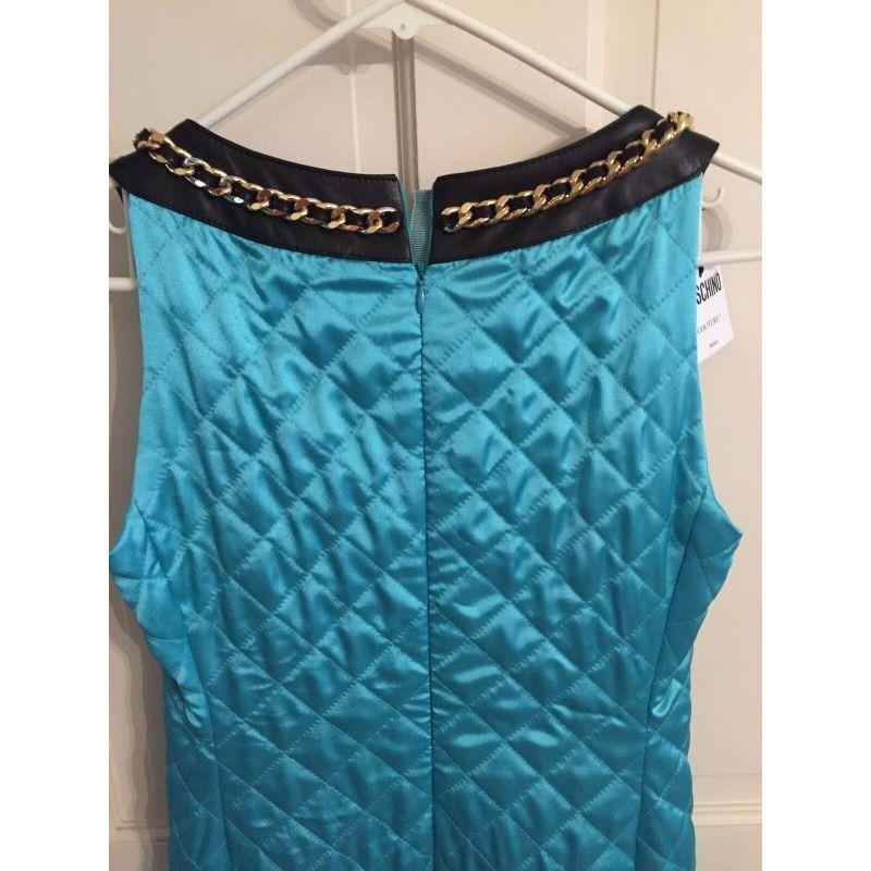 Robe Moschino Couture Jeremy Scott turquoise matelassée en cuir et satin en vente 2