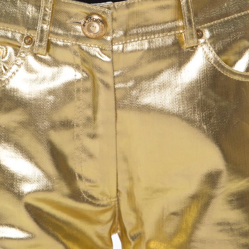 Women's Moschino Couture Metallic Gold Cotton Stretch Tapered Jeans M