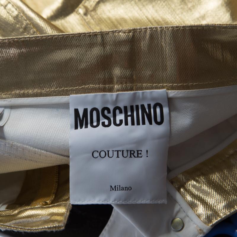 Moschino Couture Metallic Gold Cotton Stretch Tapered Jeans M 1