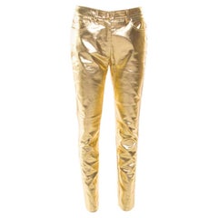 Moschino Couture Metallic Gold Cotton Stretch Tapered Jeans M