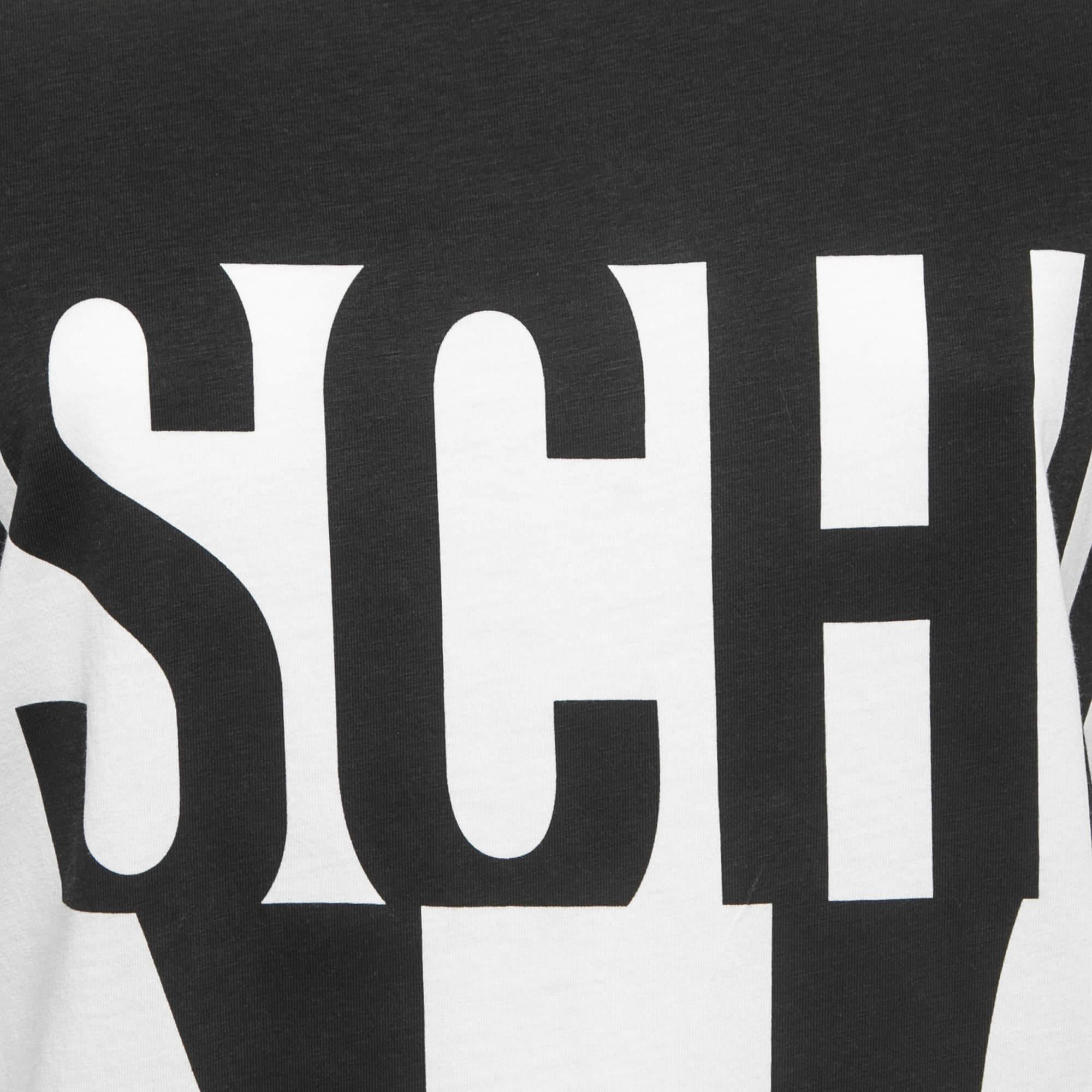 Moschino Couture Camiseta de punto de algodón estampada con logotipo monocromo L Negro en venta