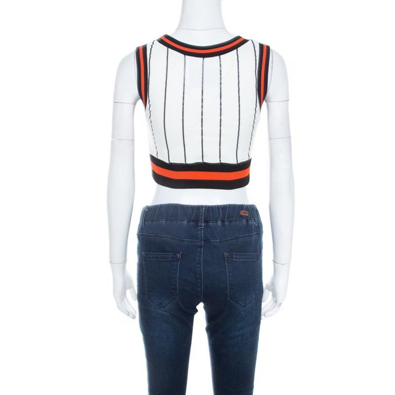 Moschino Couture Multicolor Striped Cotton Blend Ribbed Trim Crop Top S At 1stdibs