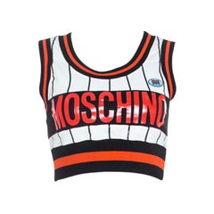 Moschino Couture Multicolor Striped Cotton Blend Ribbed Trim Crop Top S